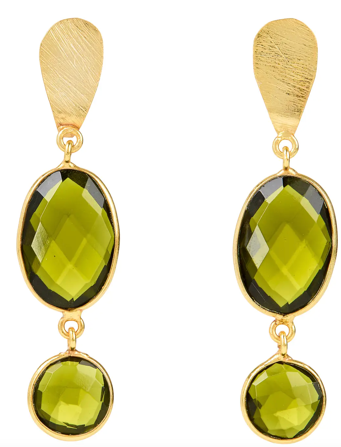 Green Tourmaline Oval & Round Drop Earrings