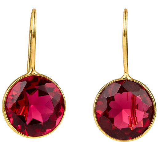Pink Quartz Round Bezel Gemstone Earrings