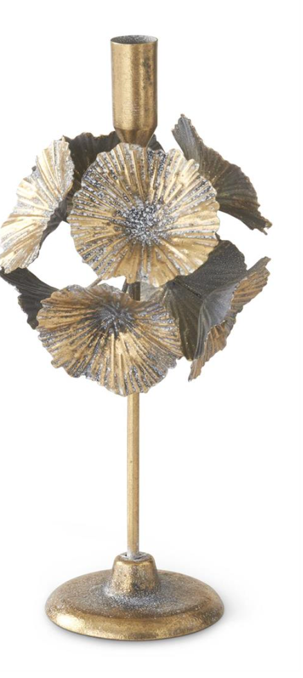Gold w/White & Black Speckle Metal Taper Candleholders- 3 Sizes