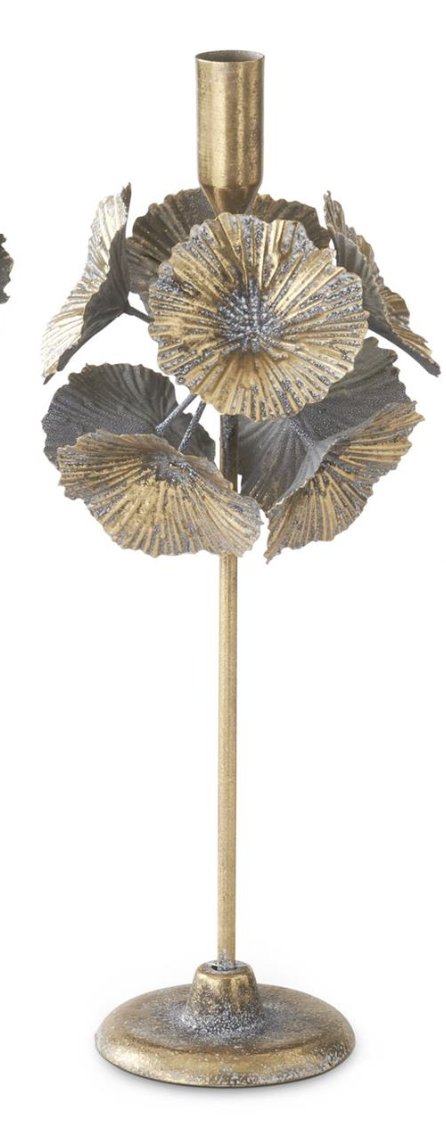 Gold w/White & Black Speckle Metal Taper Candleholders- 3 Sizes