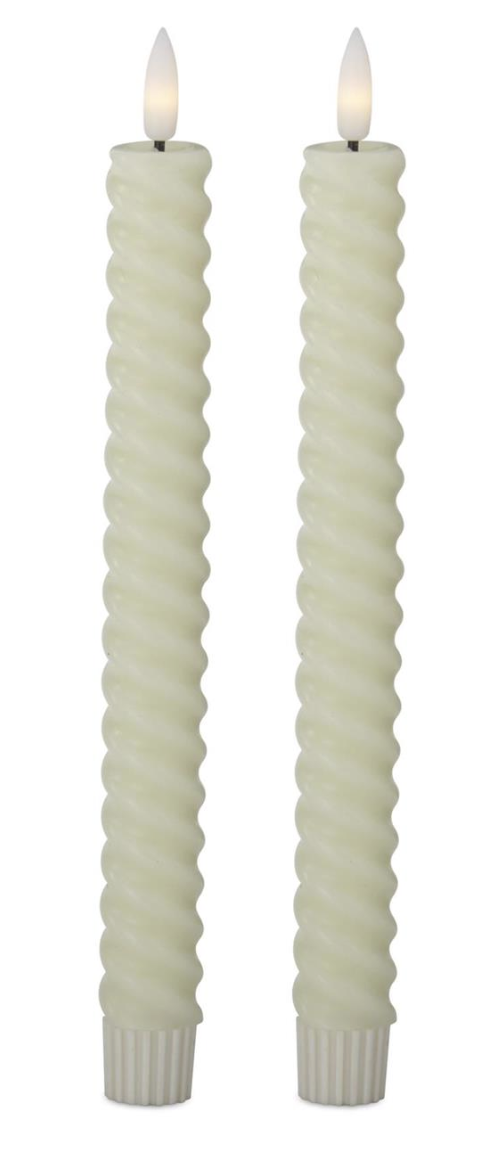 Set of 2 9.75 Inch Cream Spiral LED Taper Candles