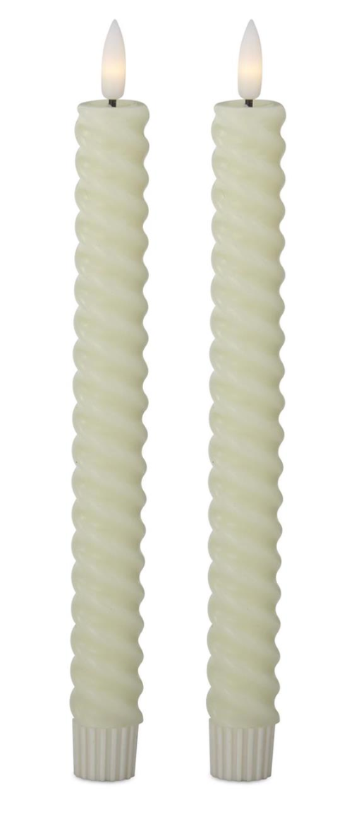 Set of 2 9.75 Inch Cream Spiral LED Taper Candles