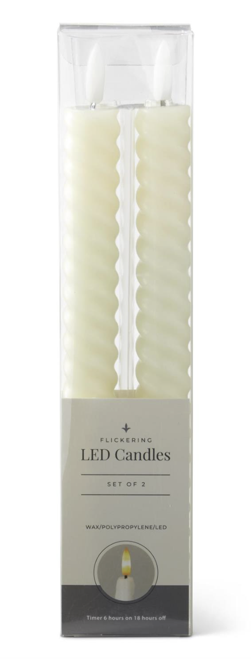 Set of 2 9.75 Inch Cream Spiral LED Taper Candles
