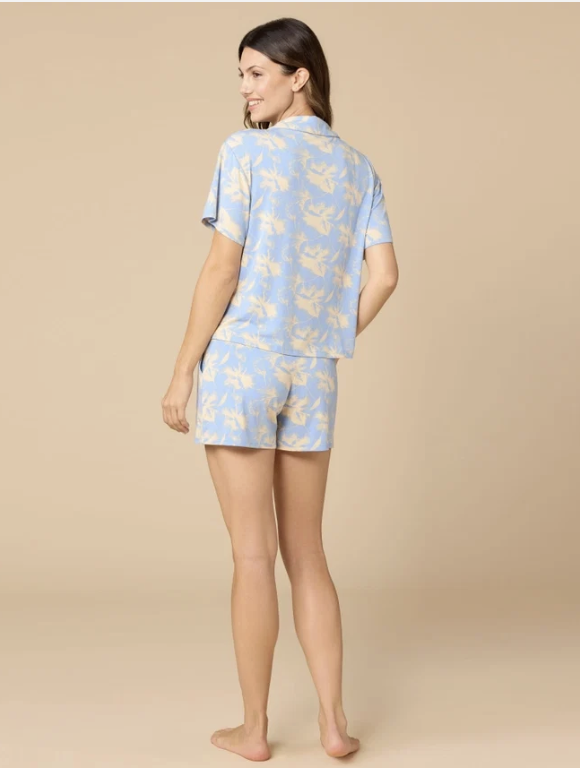 Aria Slim Notch Collar Short PJ Set-Blue Floral