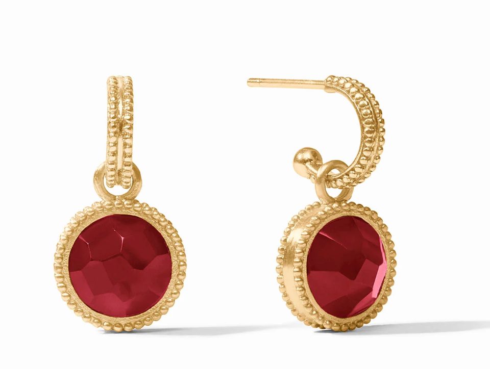 Fleur-de-Lis Hoop & Charm Earring-Iridescent Ruby Red