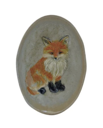 Hand-Painted Stoneware Dish with Animal/Pumpkins, 4 Styles (Each One Will Vary)