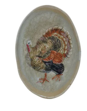 Hand-Painted Stoneware Dish with Animal/Pumpkins, 4 Styles (Each One Will Vary)