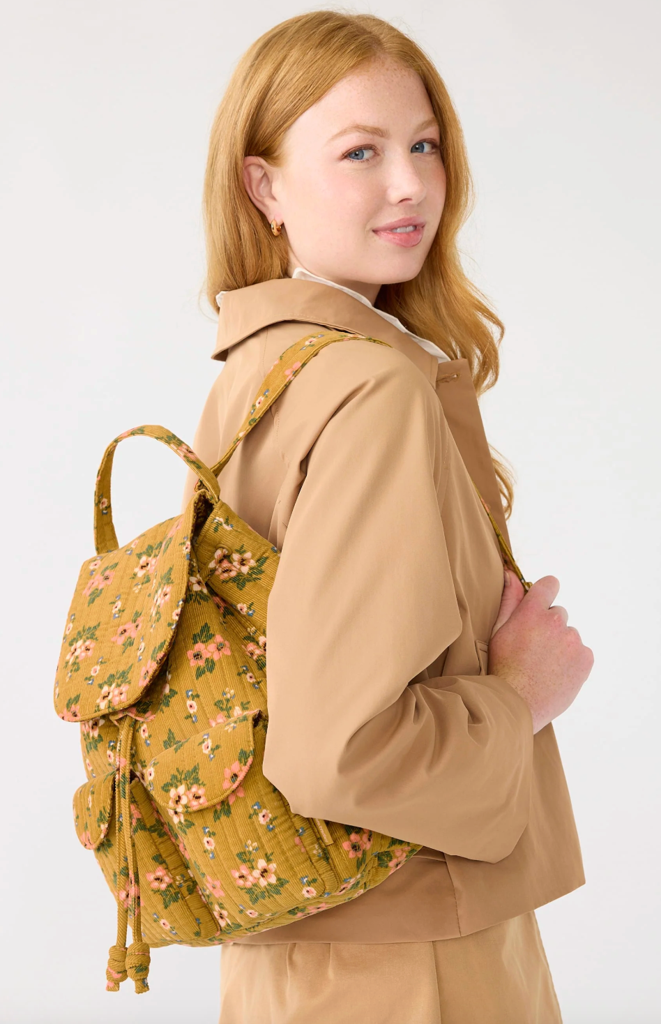 Deluxe Drawstring Backpack- Honeybloom in Corduroy
