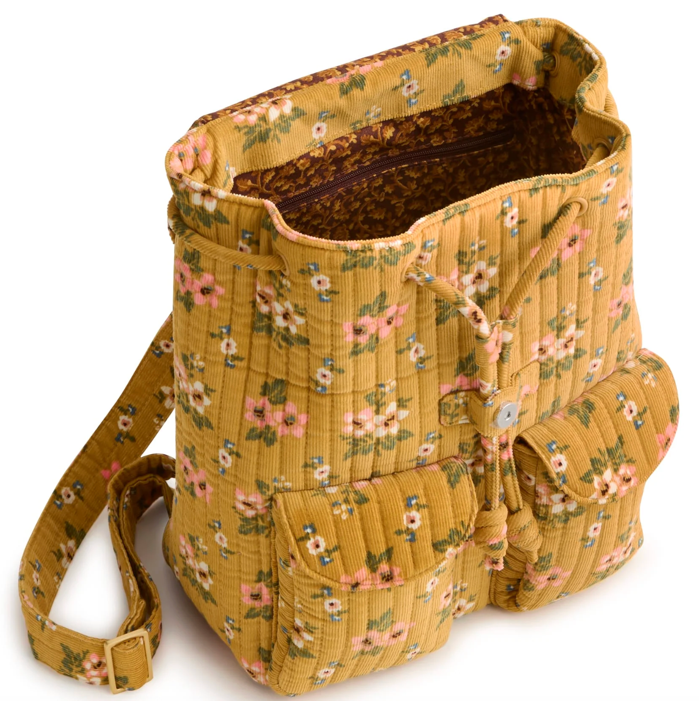 Deluxe Drawstring Backpack- Honeybloom in Corduroy