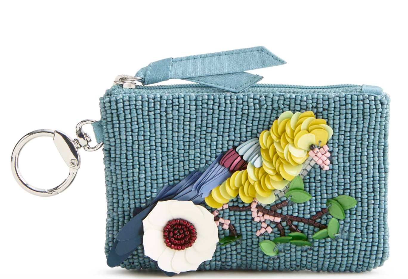 Beaded Zip Pouch- Prairie Blooms Bluestone