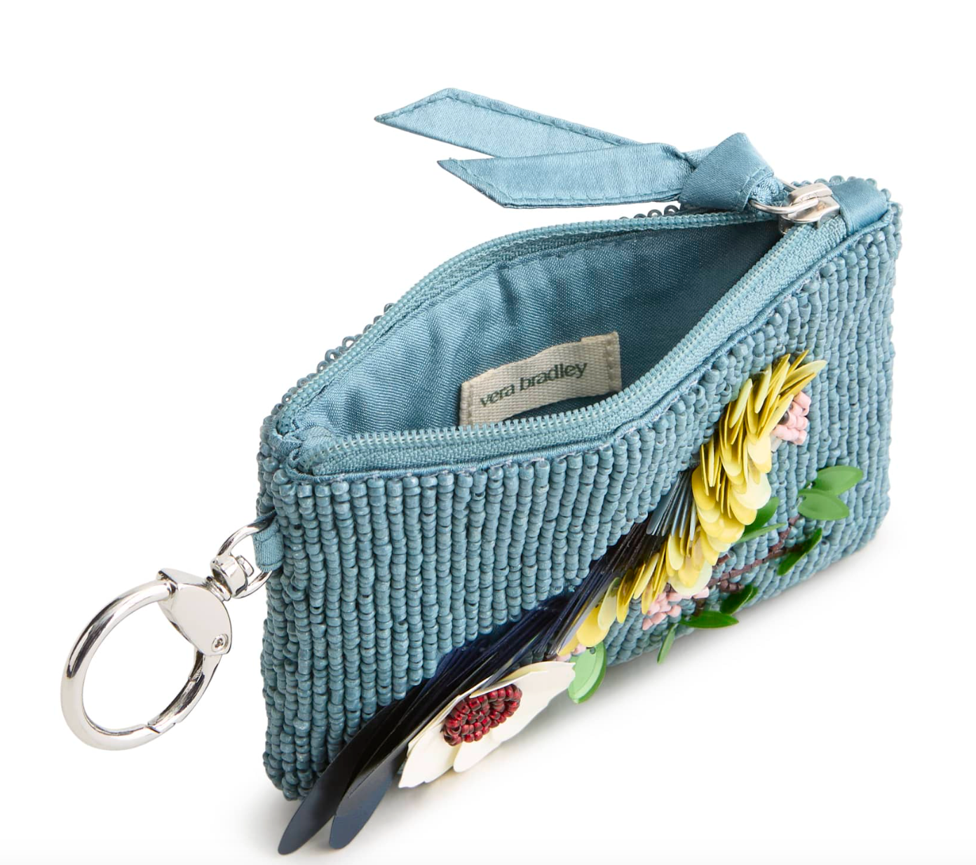 Beaded Zip Pouch- Prairie Blooms Bluestone