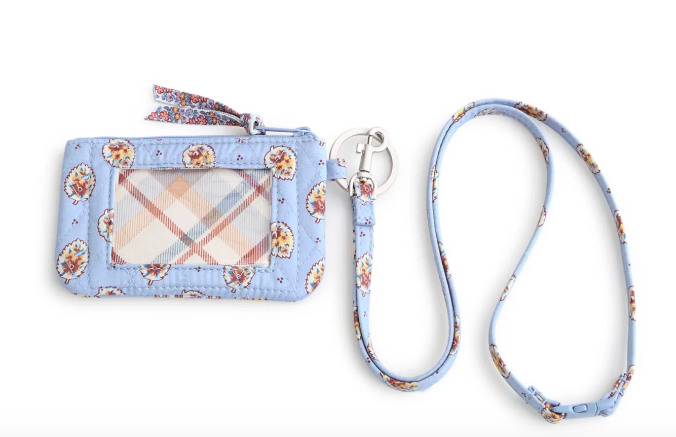 Zip ID Pouch w/Breakaway Lanyard-Blue Leaf