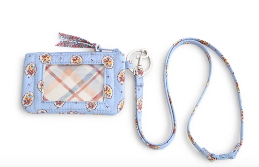 Zip ID Pouch w/Breakaway Lanyard-Blue Leaf