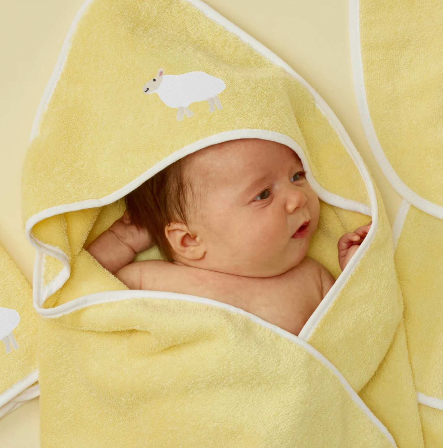 Baby Hooded Towel-Lamb on Buttercup