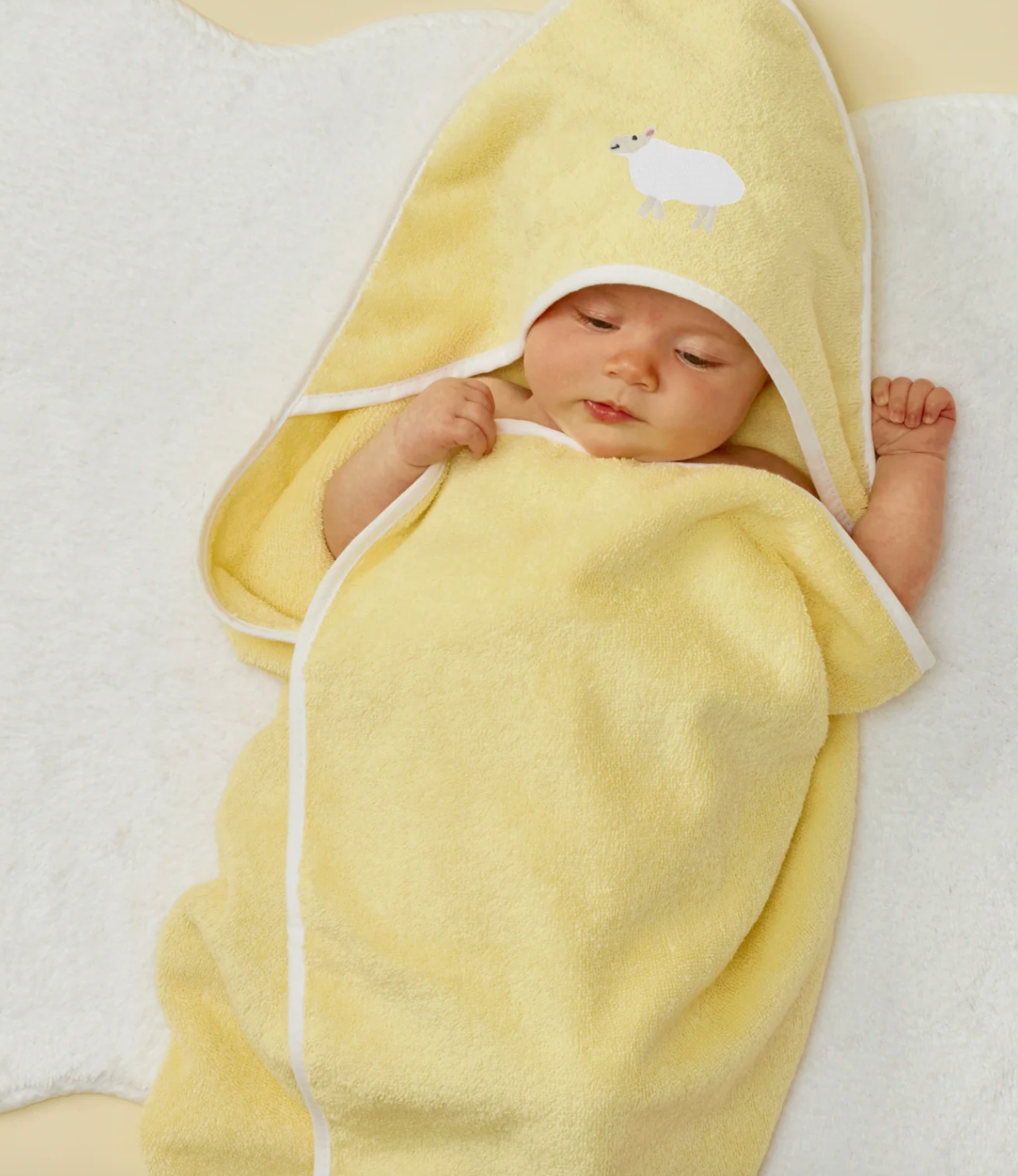 Baby Hooded Towel-Lamb on Buttercup