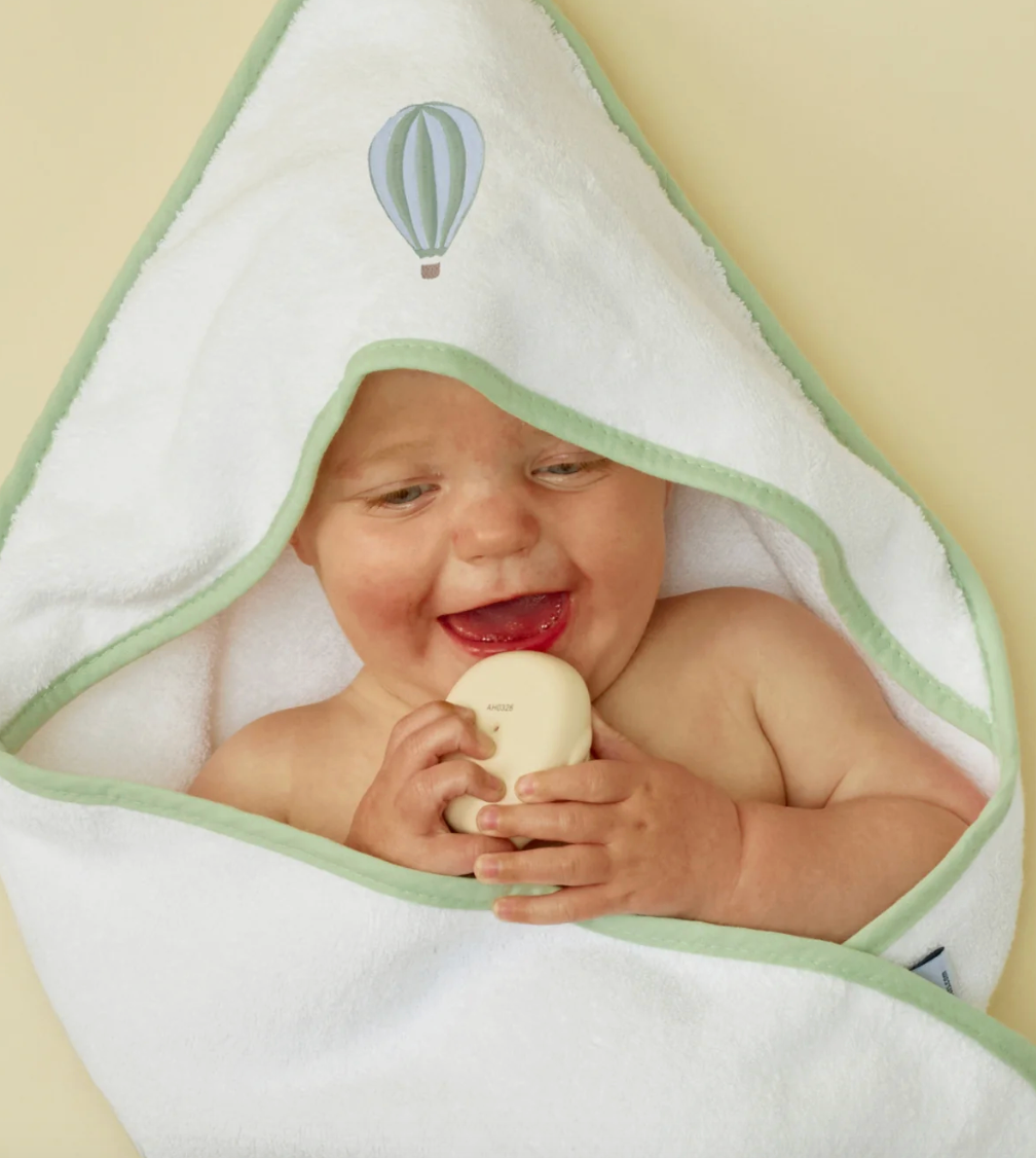 Baby Hooded Towel-Hot Air Balloon on Matcha