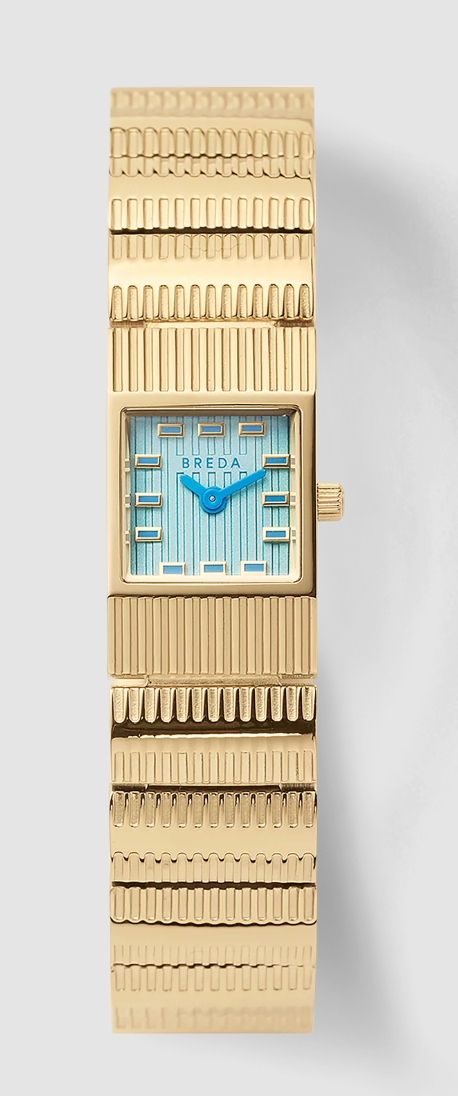 'Groove' Metal Bracelet Watch-Gold/Aqua, 16MM