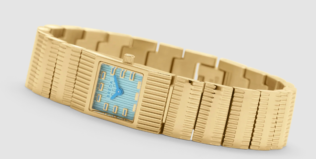 'Groove' Metal Bracelet Watch-Gold/Aqua, 16MM