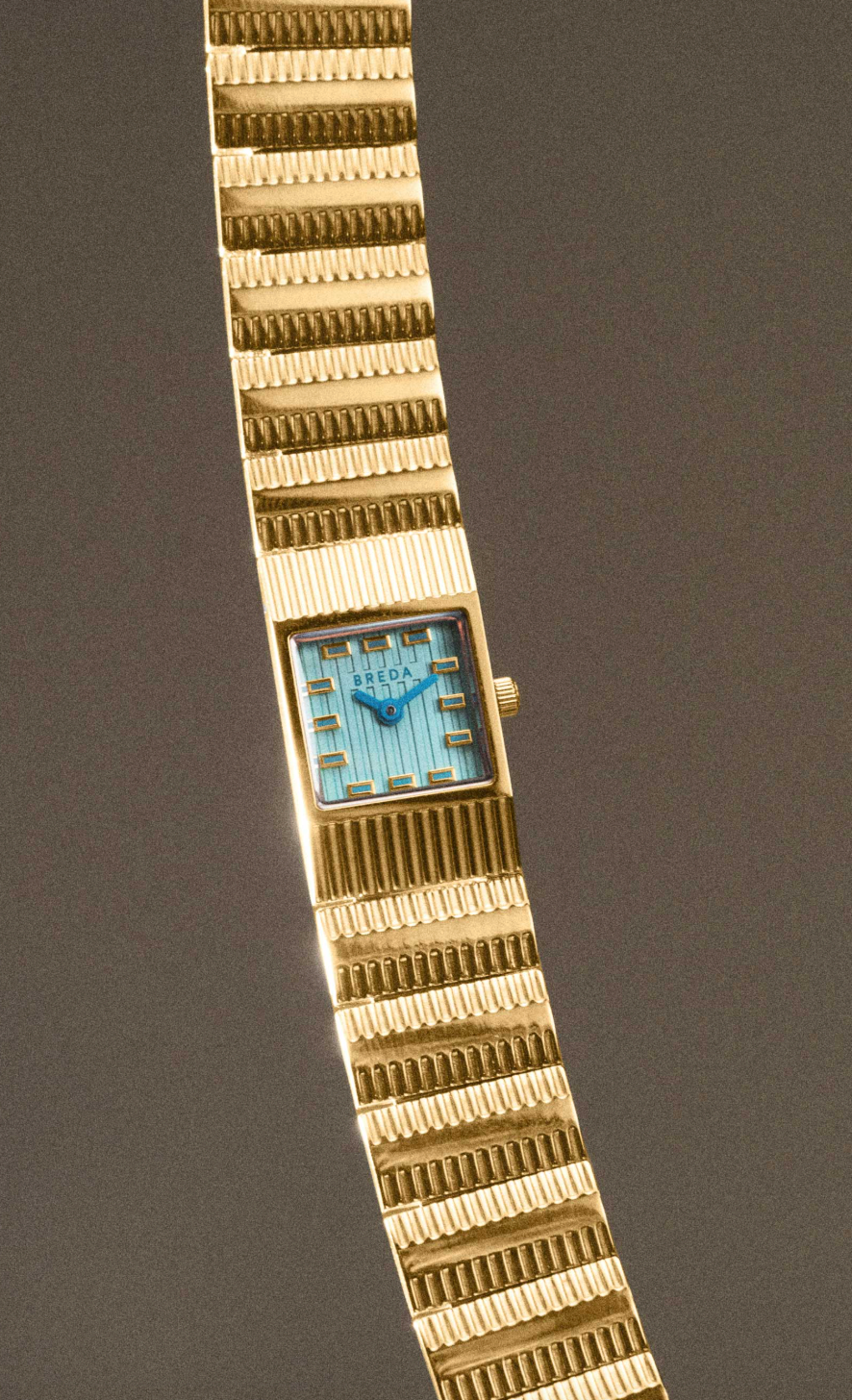 'Groove' Metal Bracelet Watch-Gold/Aqua, 16MM