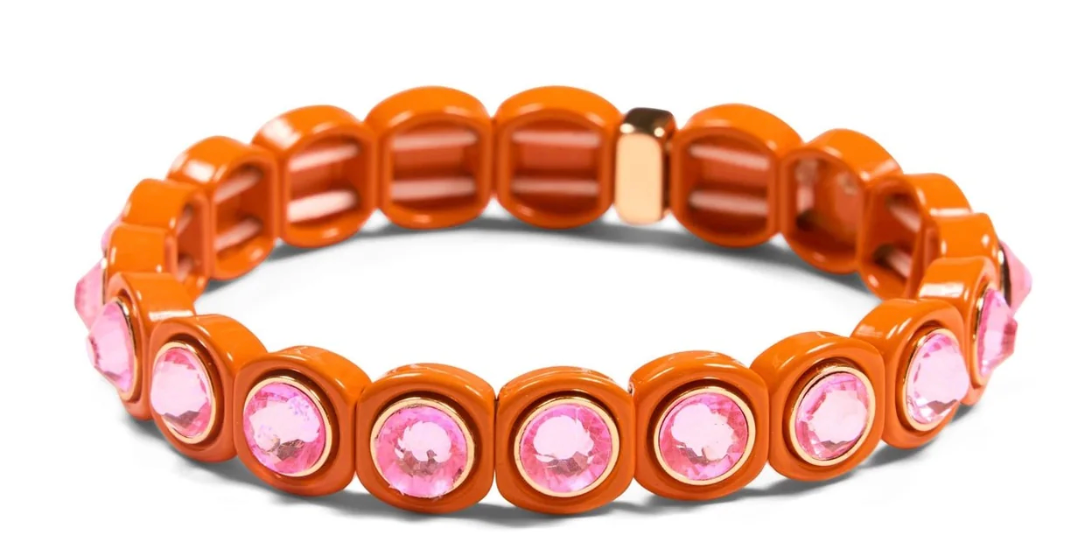 Aspen Jewel Crystal Stretch Bracelet- Orange & Pink