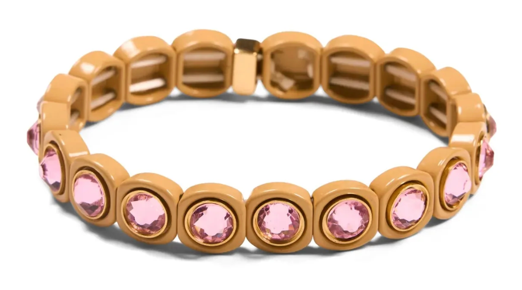 Aspen Jewel Crystal Stretch Bracelet- Caramel & Pink