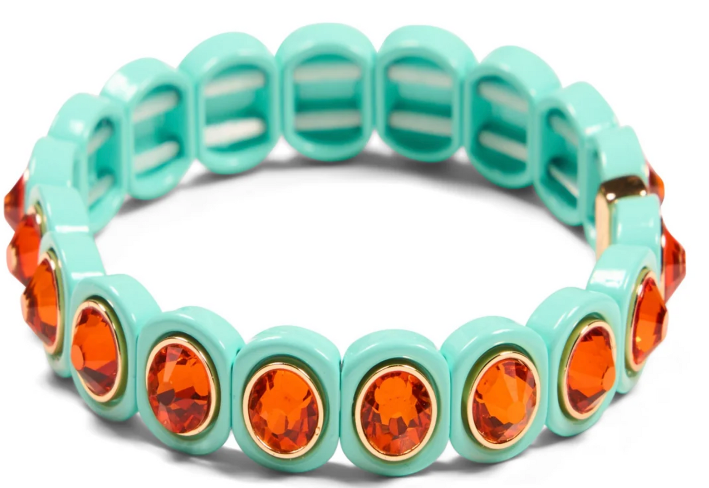 Aspen Jewel Crystal Stretch Bracelet- Light Blue & Orange
