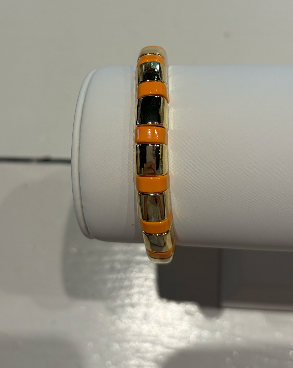 Half Moon Candy Colored & Gold Tile Bracelet - Orange