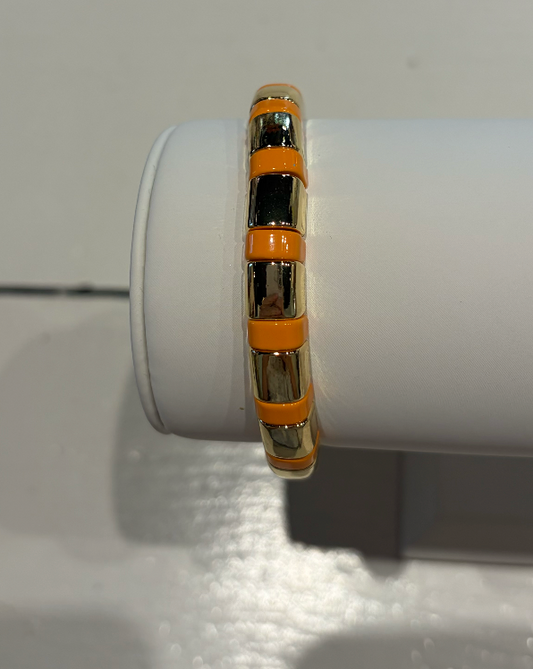 Half Moon Candy Colored & Gold Tile Bracelet - Orange