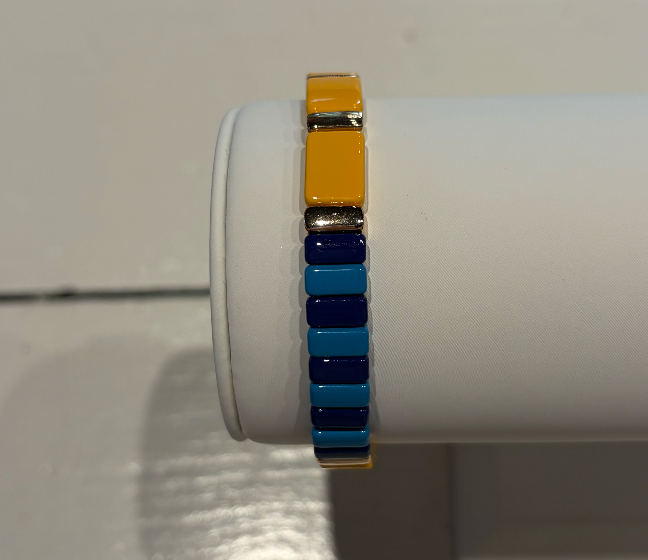 Autumn Orange Turquoise & Navy Colored Tile Bracelet