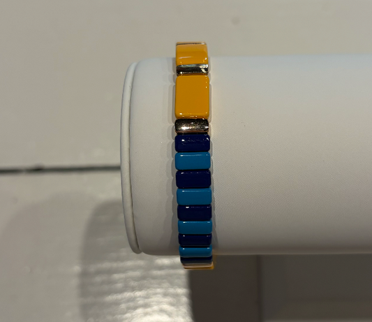 Autumn Orange Turquoise & Navy Colored Tile Bracelet