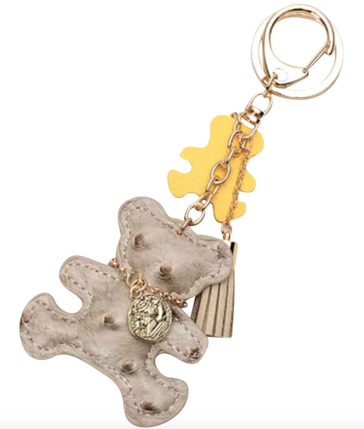 Faux Leather Teddy Bear Purse Charm - Latte