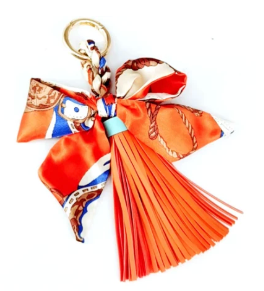 Leather Tassel w/ Twilly Bag Charm -Orange