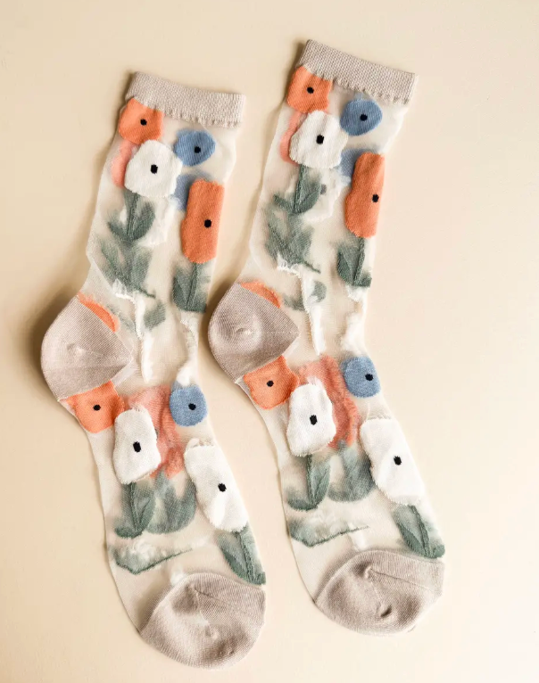Glass Socks- Sheer and Breathable-Transparent Tulips