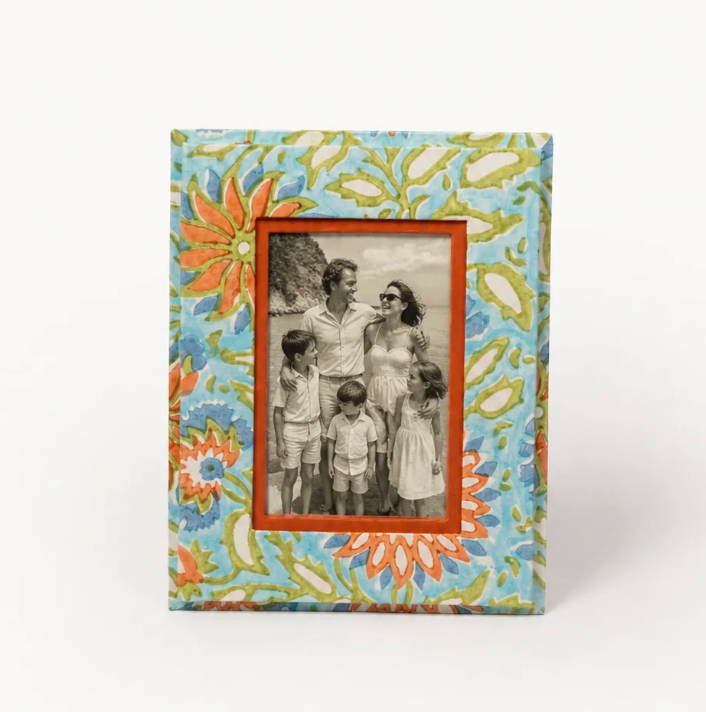Medium Block Print Photo Frame (4x6) - Vintage Marigold