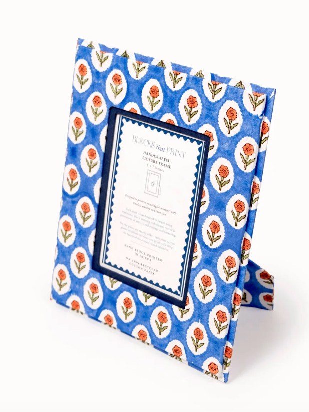 Large Block Print Photo Frame (5X7) - Cobalt Marigold