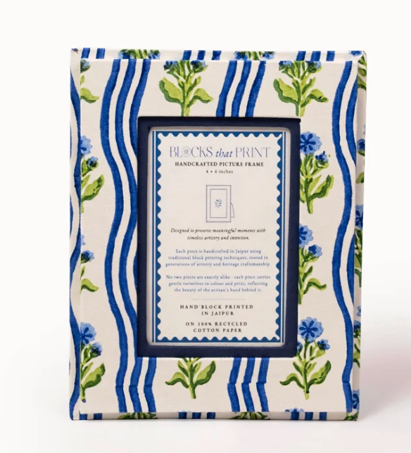 Medium Block Print Photo Frame (4X6) - Leher Blue