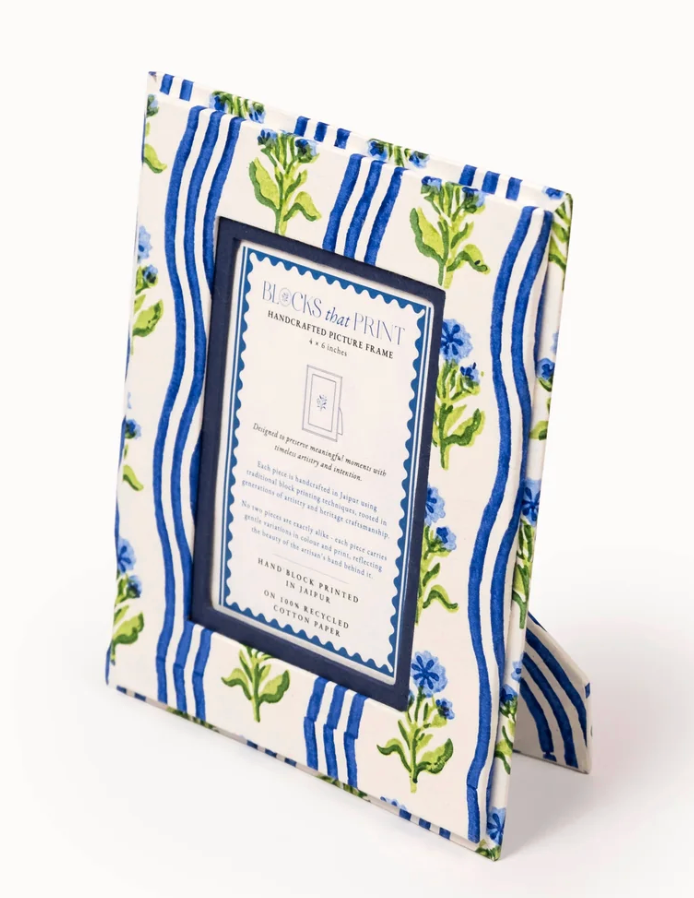 Medium Block Print Photo Frame (4X6) - Leher Blue