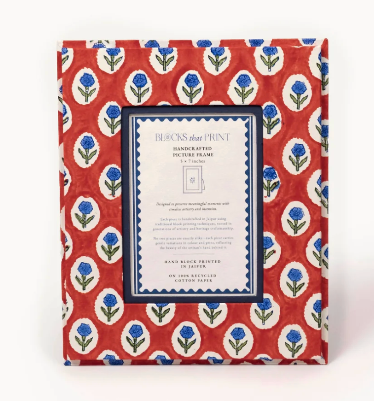 Large Block Print Photo Frame (5X7) - Crimson Buta