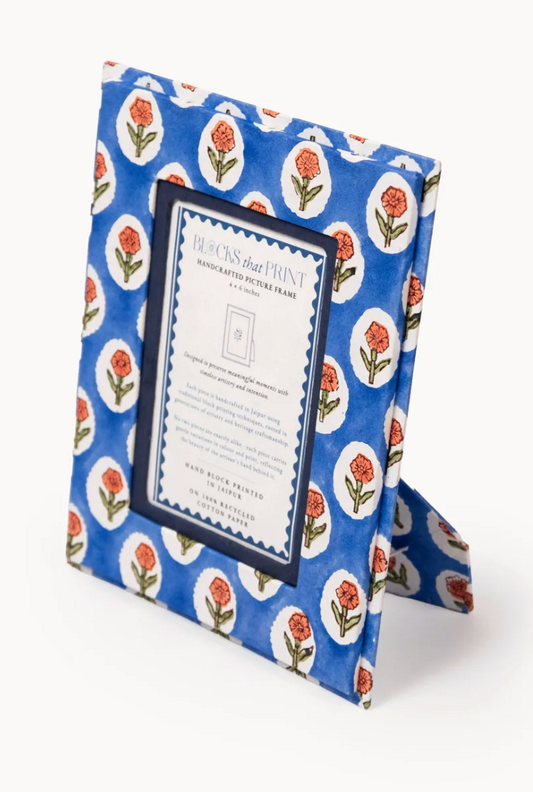 Medium Block Print Photo Frame (4X6) - Cobalt Marigold