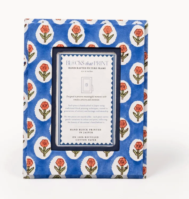 Medium Block Print Photo Frame (4X6) - Cobalt Marigold