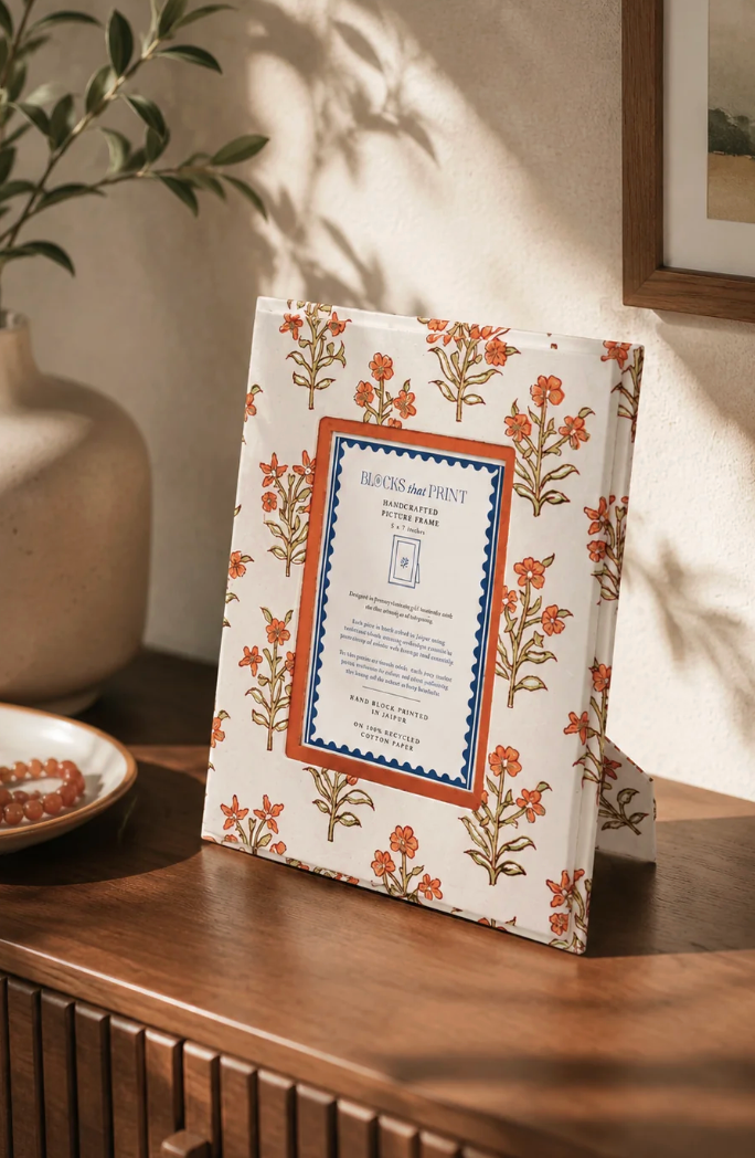 Large Block Print Photo Frame (5X7) - Leela Apricot