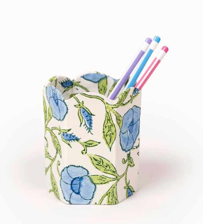 Block Print Pencil Holder - Inaya Powder Blue (Collapsible)