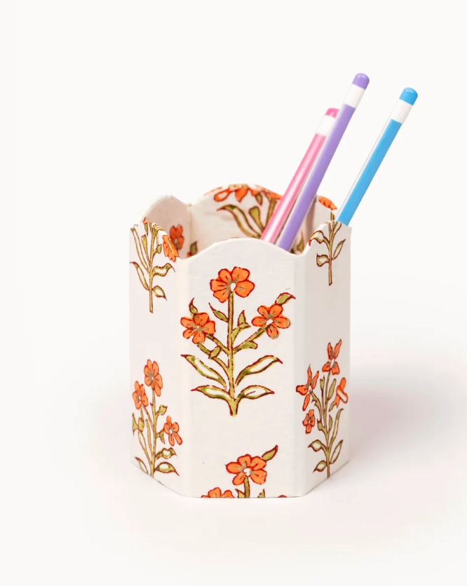 Block Print Pencil Holder - Leela Apricot (Collapsible)