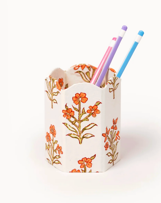 Block Print Pencil Holder - Leela Apricot (Collapsible)