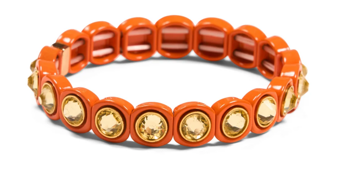 Aspen Jewel Crystal Stretch Bracelet-Orange with Yellow Stone