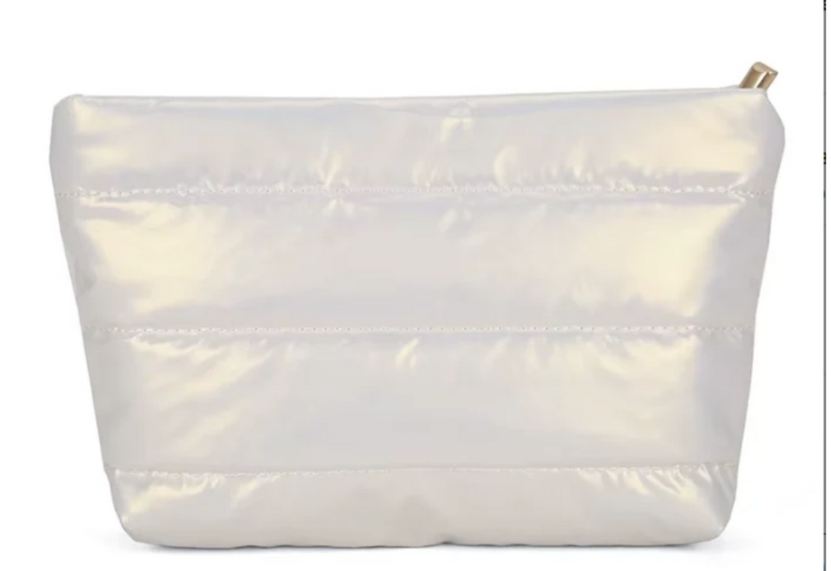 Puffy Quilted Nylon Pouch-Pearl