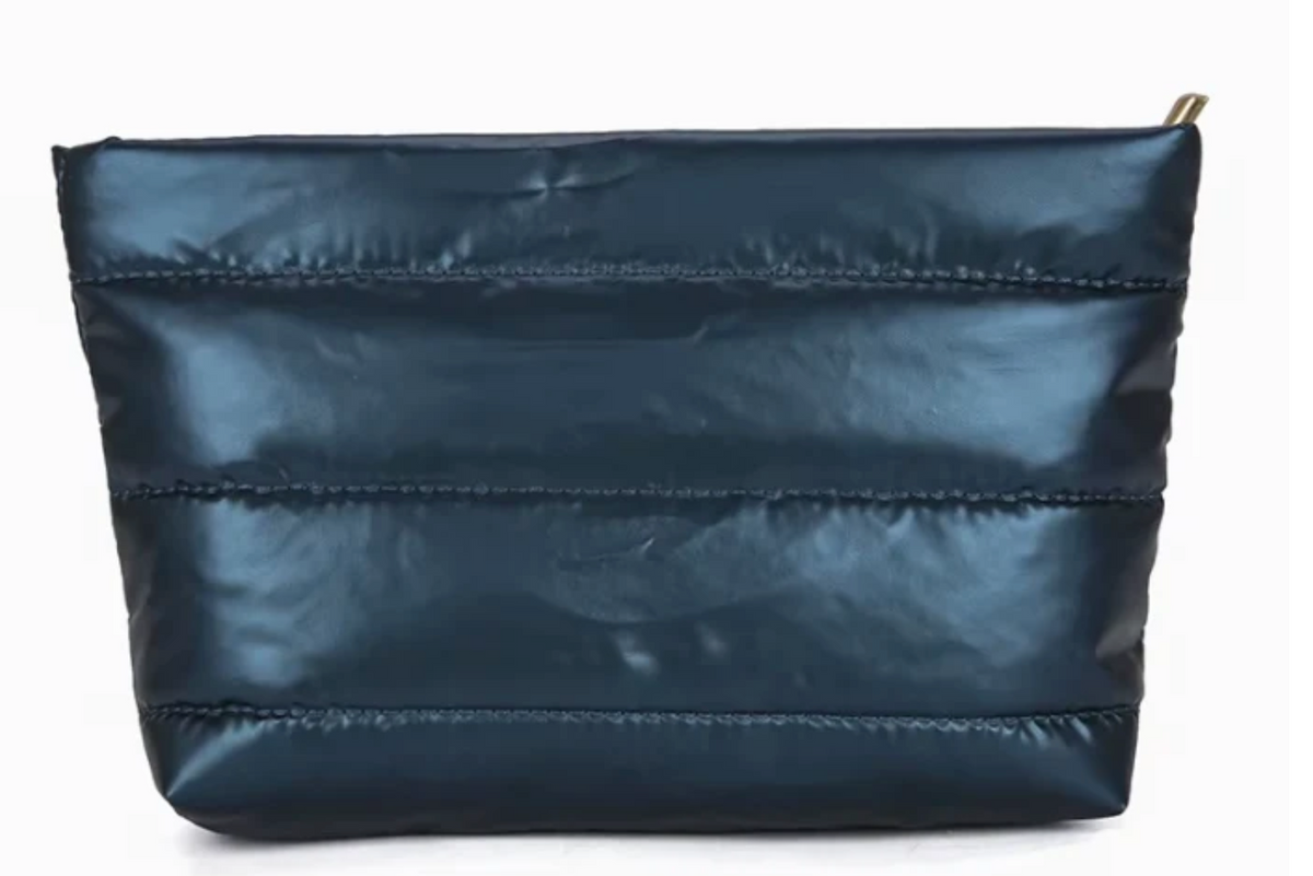 Puffy Quilted Nylon Pouch-Blue