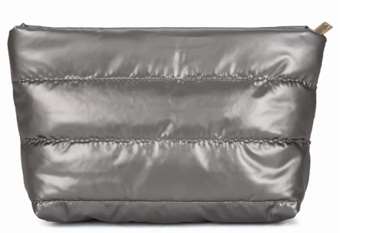 Puffy Quilted Nylon Pouch-Charcoal