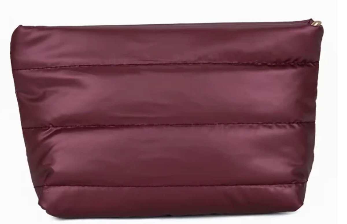 Puffy Quilted Nylon Pouch-Garnet