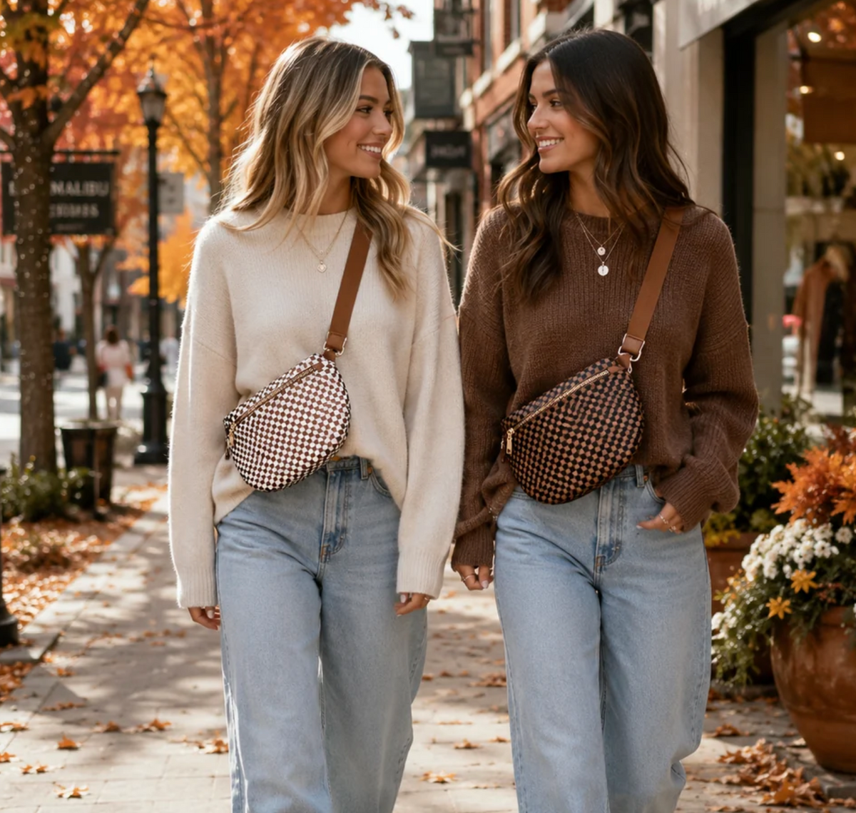 Checkered Crossbody Bags- Brown & Black